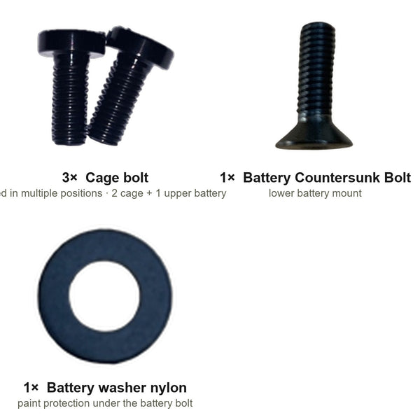 Battery & Cage Hardware Kit — Paratu CP (EC2) - kit contents