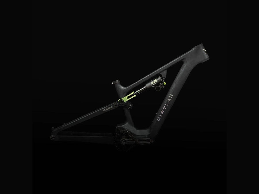 Dirtlab Paratu CP carbon eMTB frame — with Maxon Bikedrive AIR S motor — rear shock detail — 170mm travel
