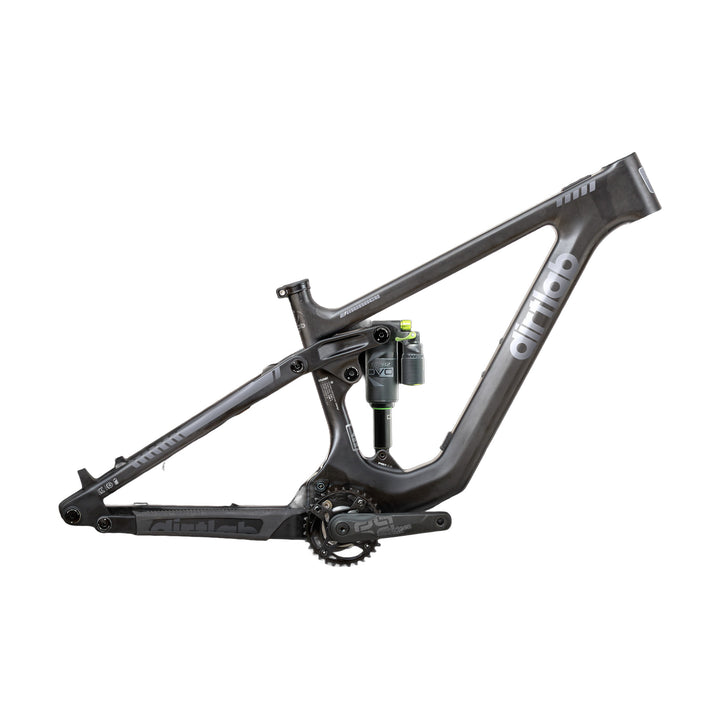 Paratu HL (E-Menace) carbon eMTB frame kit with Maxon BikeDrive AIR, side view - gloss black, grey decals (shown with DVO shock)