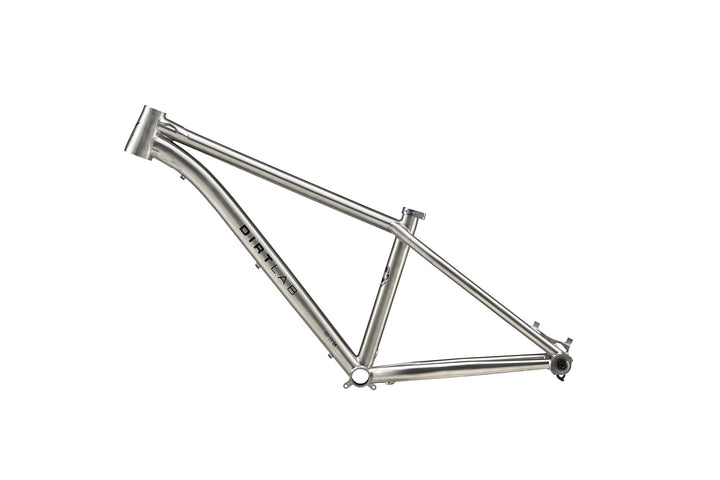 Dirtlab Iuhu PT titanium frame — handbuilt, raw brushed finish